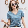 Striped Color Block V-Neck Retro Short Sleeve Women's Stylish Summer Top - New Arrival 