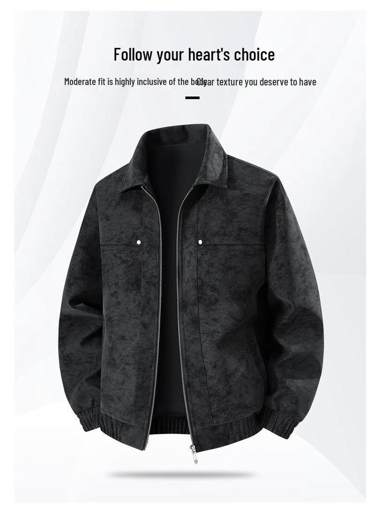 Retro Skórzana Kurtka z Klapami: Wiosna i Jesień, Męskie Duże Rozmiary, Luźne Codzienne, Wszechstronne i Modne