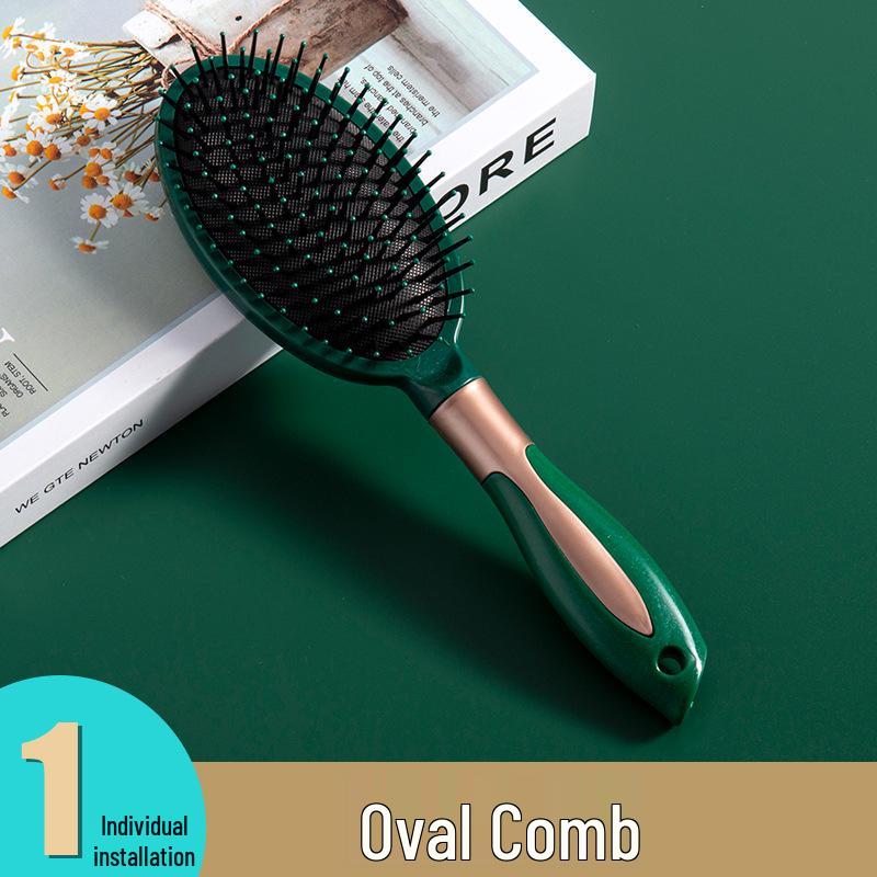 Dark Green Air Cushion Massage Comb for Straight & Curly Hair - Negative Ion Technology