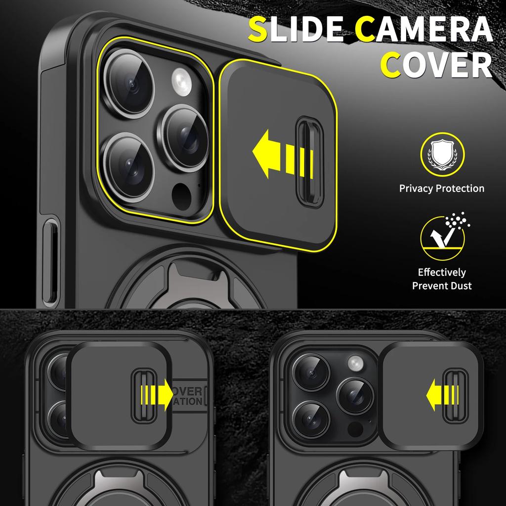 Military Magnetic Stands Case for Iphone 17 Pro Max Air Iphone17 16 15 14 Plus 13 12 Iphone16 Rugged 360° Ring Holder Cases