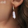 Effie Queen 925 Solid Sterling Silver 14k Gold Baroque Drop Earrings Natural Jewelry for Women Banquet Gift Ear Accessory GPE10
