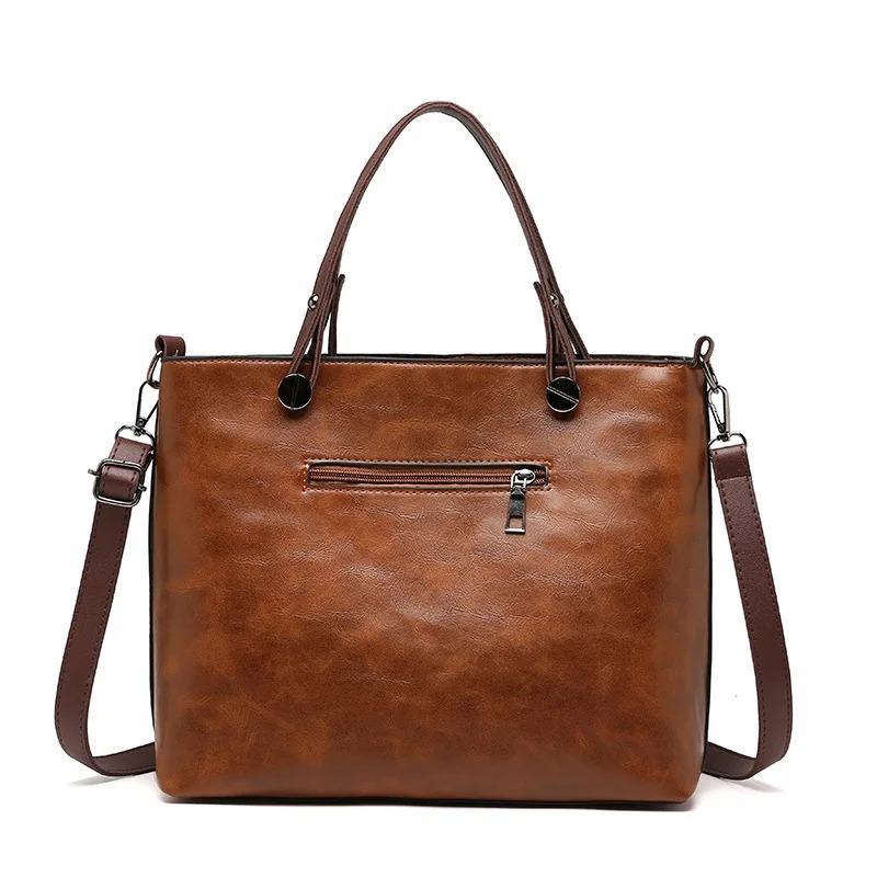 European American Retro Leather Women's Handbag, Large Capacity Tote Bag, Vintage Cross Body Bags for Woman with Double Pockets