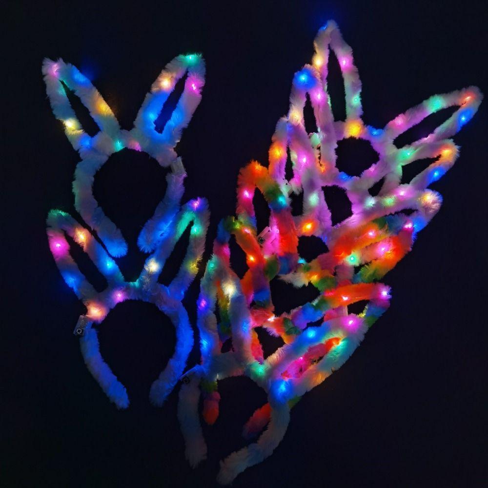 Luminous Rabbit Ears Glow Hair Band Fashion Plush Hair Hoop LED Lights Headband  Concert Prop