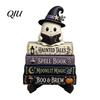 Halloween Party Tabletop Centerpieces Reading Ghost Figurine, Wooden Desktop Ornaments, Vintage Pumpkin Decor Statue with Stand for Home Fireplace
