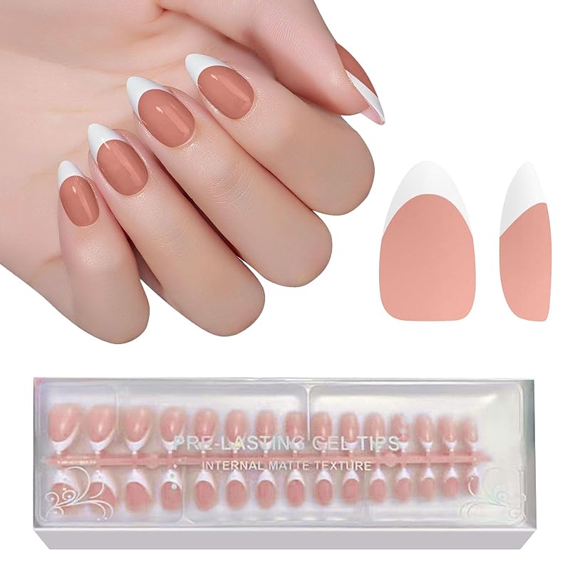 Milky Whit French Tip Press on Nails, 240Pcs French Press On Nail Short Square,Pre-Applied Primer & Top Coat,4 in 1 Gel Nail Tips Soak off Acrylic