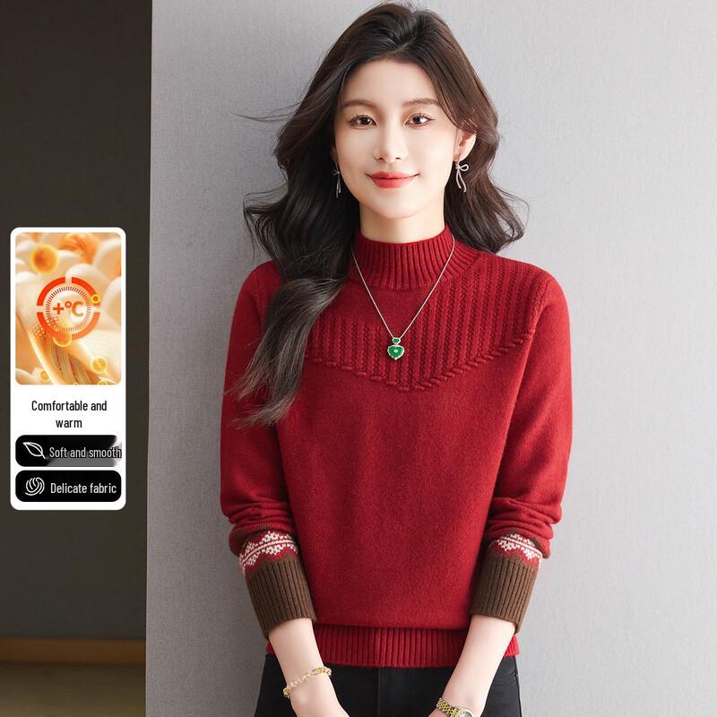 SNOWFLYING Women s Mock Neck Color Block Sweater M