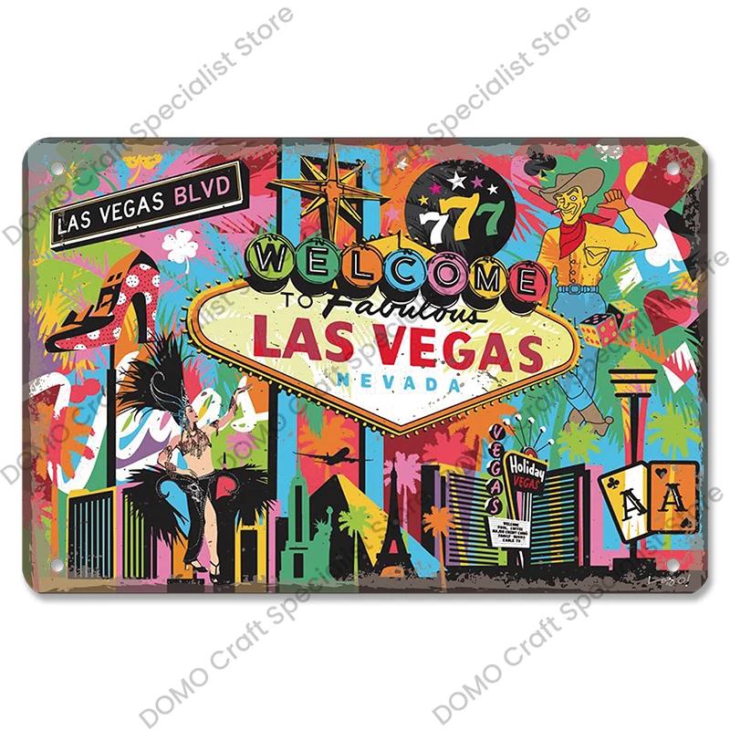 Vítejte v Las Vegas Plaque Plechové cedule Vintage Nevada Casino Kovový plakát Nástěnná dekorace pro Bar Club Man Cave