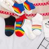 Harajuku Cute Rainbow Ankle Socks Ladies Funny Kawaii Color Yellow White Black Cotton Socks Girls