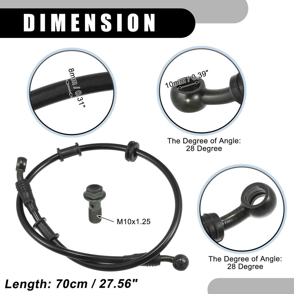 Partuto Brake Hose Motorcycle Clutch Hose - Hose Motorcycle - Black 1 Set 28° 70cm