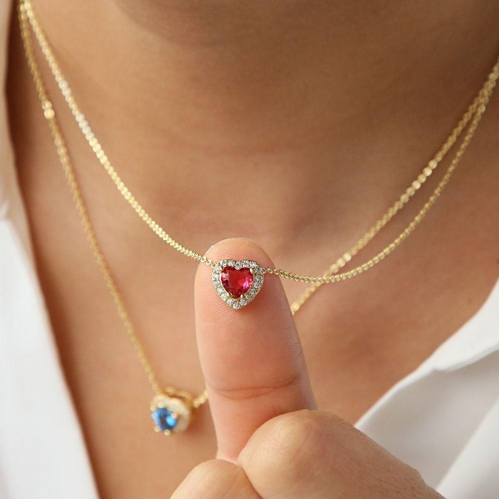 

Love Rhinestone Necklace Copper Women Necklace Vintage Heart Pendant Necklace Gift Style 1