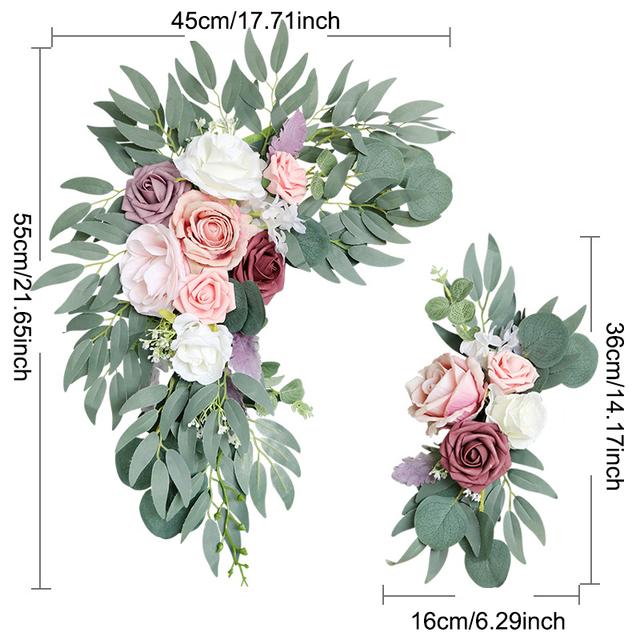 2pcs Artificial Wedding Flowers Hanging Garland Welcome Sign Backdrop Decoration Party Arches Fake Flowers Window Display Floral