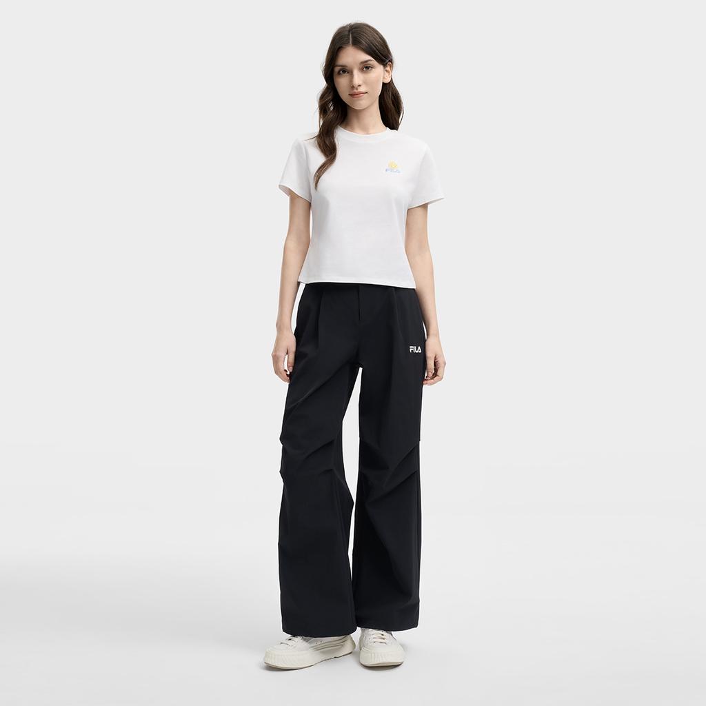 Fila Original Fashion Simple Classic Retro Sports Style Versatile Comfortable Loose Woven Casual Pants Women Bottoms Black F51W629801FBK