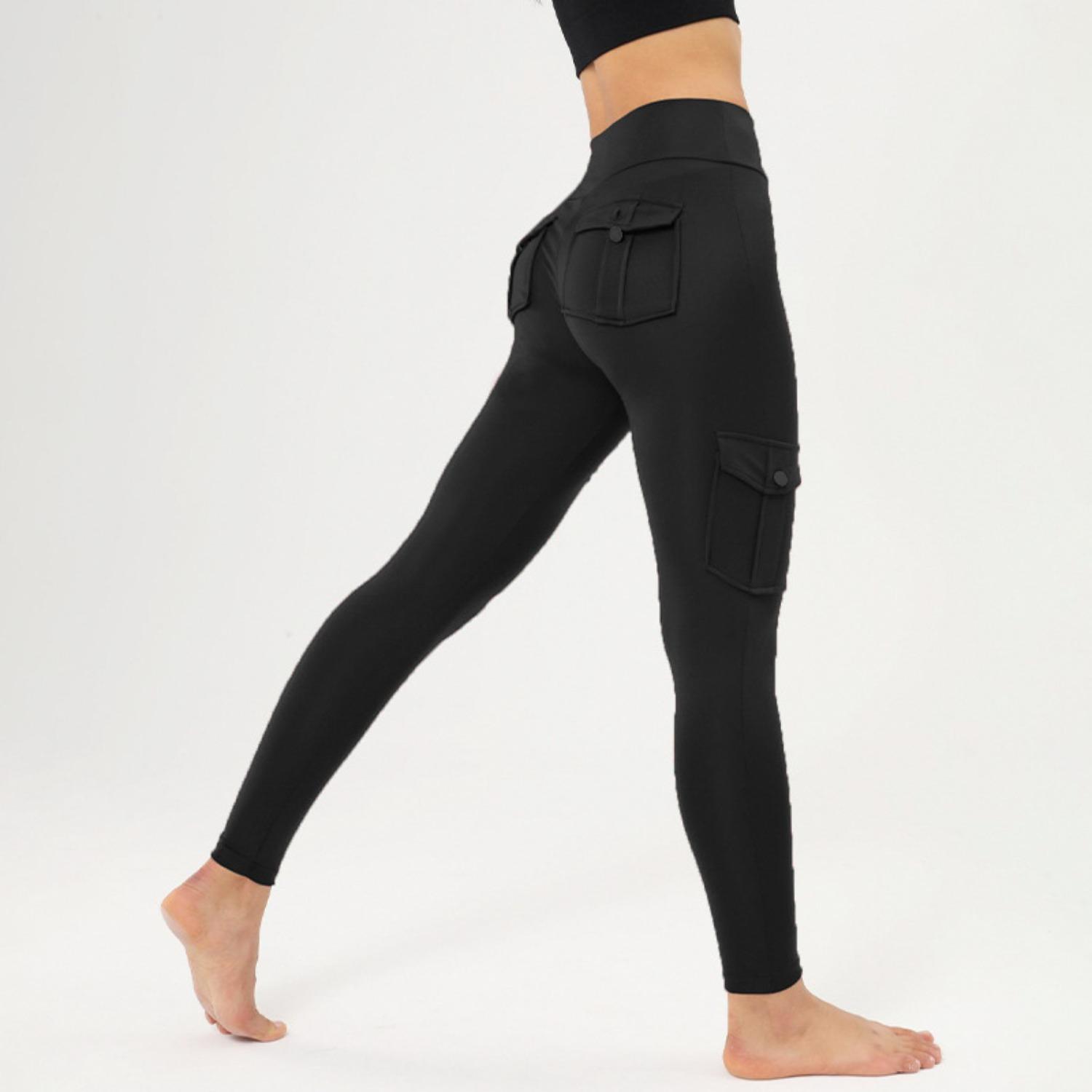 Women s High Waist Cargo Yoga Pants with Pockets Slim Fit Athletic Trousers S