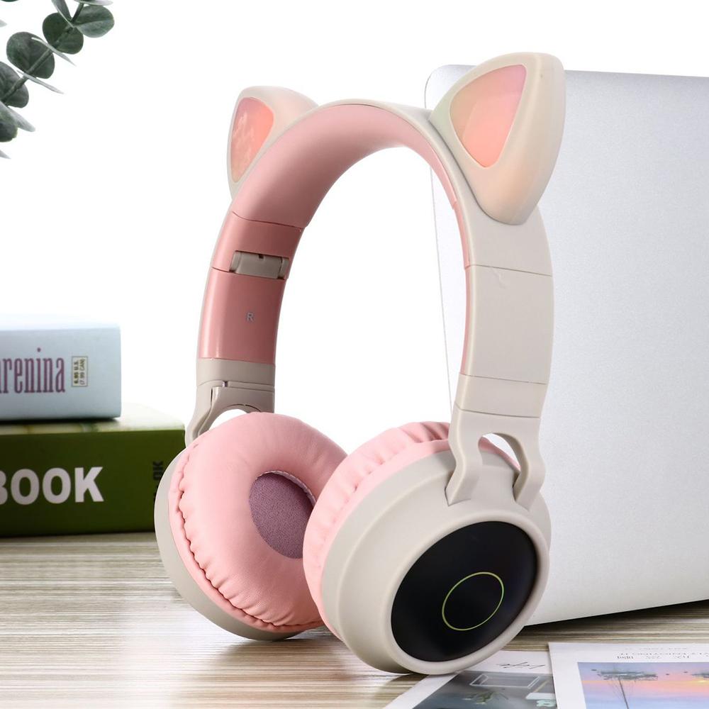 Faddish Student Cute Cat"s Ears Head-Mounted Headset No Wire Cartoon BT Game Chargeable Headset