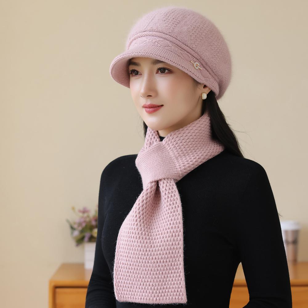 

Новый женский модный зимний теплый набор Плюшевая подкладка из искусственного меха Модные шляпы для женщин Повседневная вязаная шапка из смеси кроличьего меха Уличная одежда Set（56cm-60cm） светло-розовый