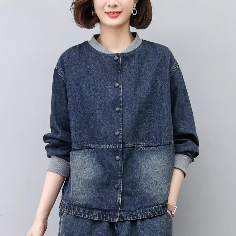 Denim Jacket Women's Short Spring and Autumn Thin Loose Plus Size Baseball Uniform Casual Clothes