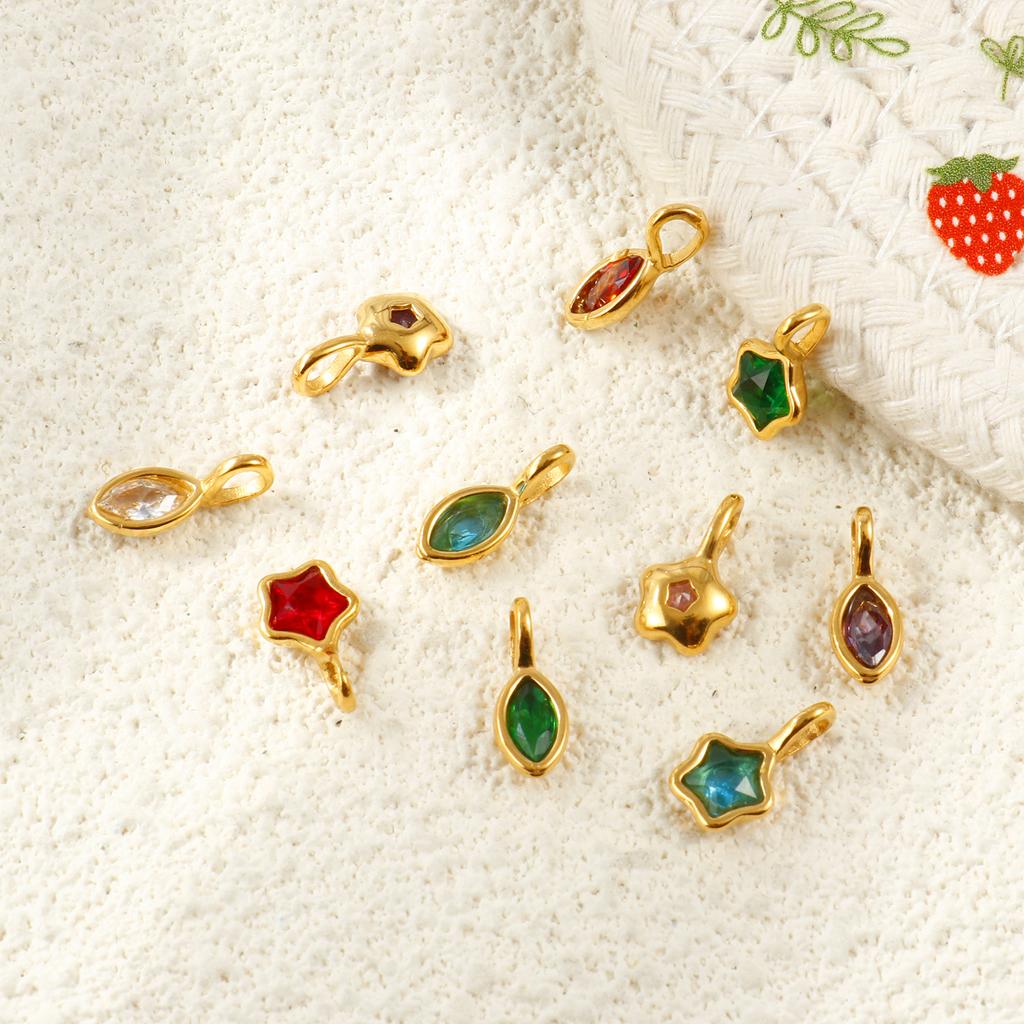 2 Pcs Mini Multicolor Rhinestone Pentagram Olive Charms 304 Stainless Steel Geometric Pendants 18k Gold Plated For DIY Necklace