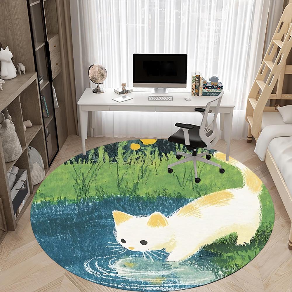 1PC Cat Pond Office Round Area Rug, Mat Suitable ForOffice, Under Office Chairs Bedroom Living Room Home Decor, Room Deco