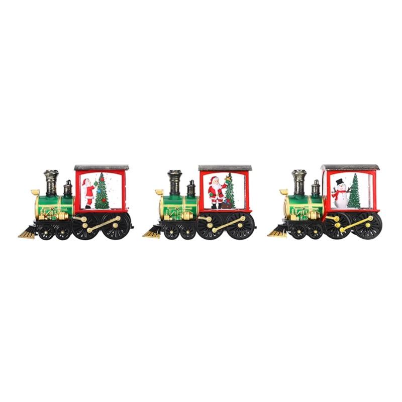 Festival Glowing Christmas Train Figurine Christmas Light Up Miniature Train Scene Ornament for Family Celebration