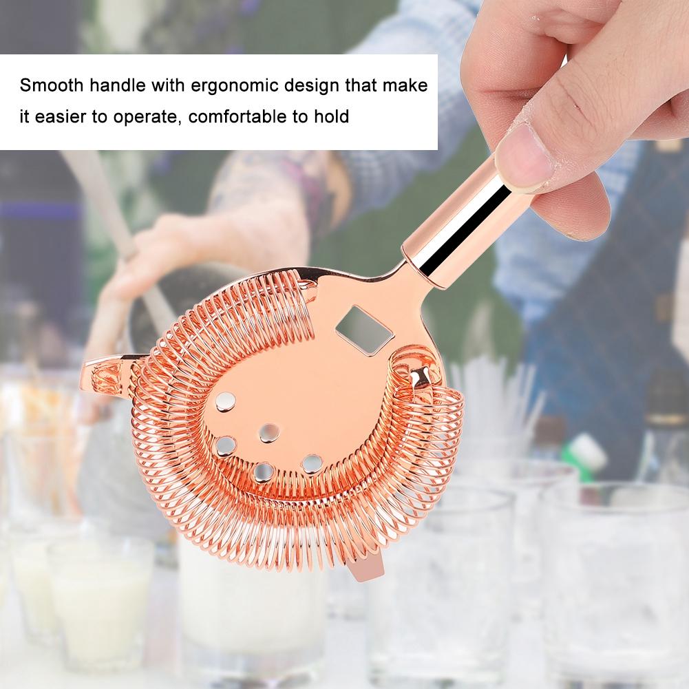 Stainless Steel Cocktail Strainer Shake Drinks Ice Mixed Filter for Bar Club Party (Rose Gold)