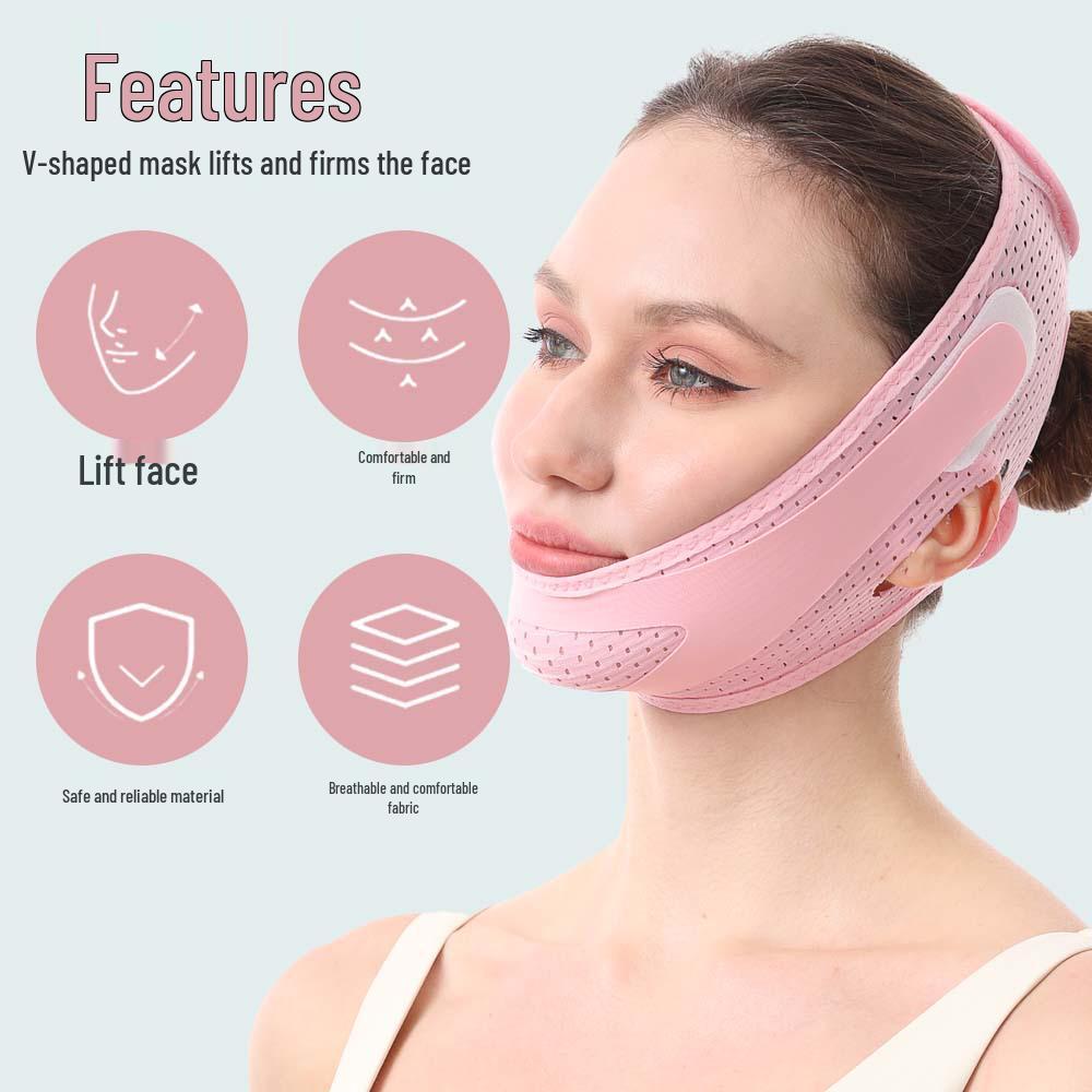 Pink Mesh Breathable V-Face Lifting Bandage for Jawline Contouring
