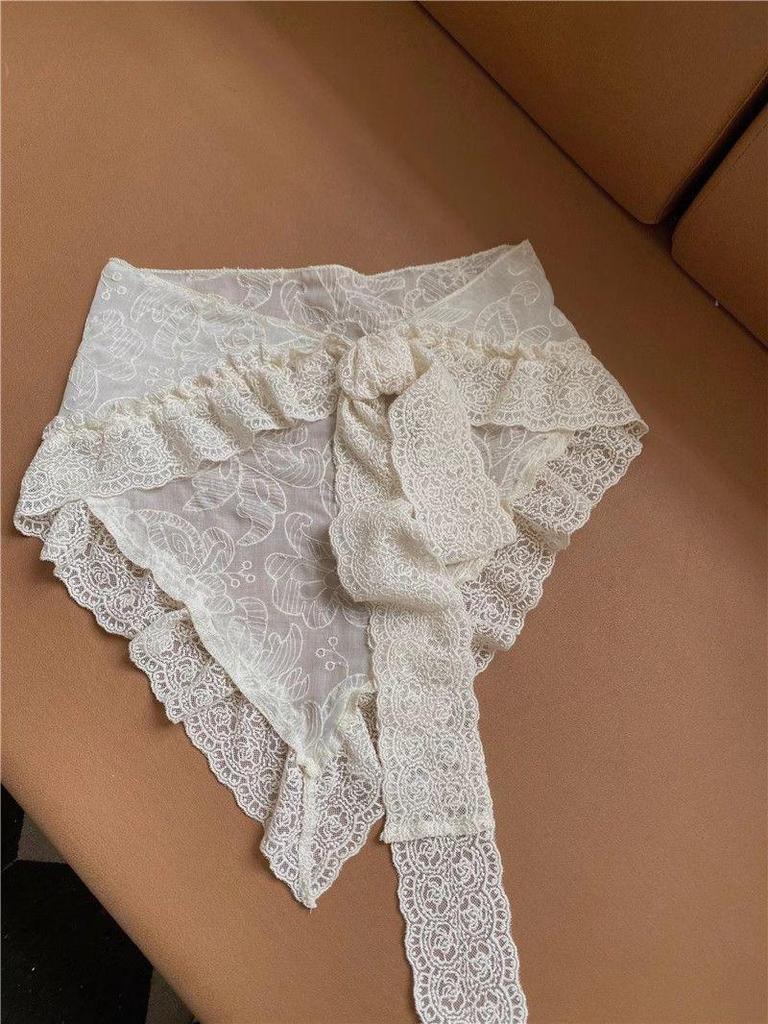 Retro Lace Trim Layered Midi Skirt for Women - Summer 2025 Sweet Style with Butt Cover Panel and Triangle Scarf