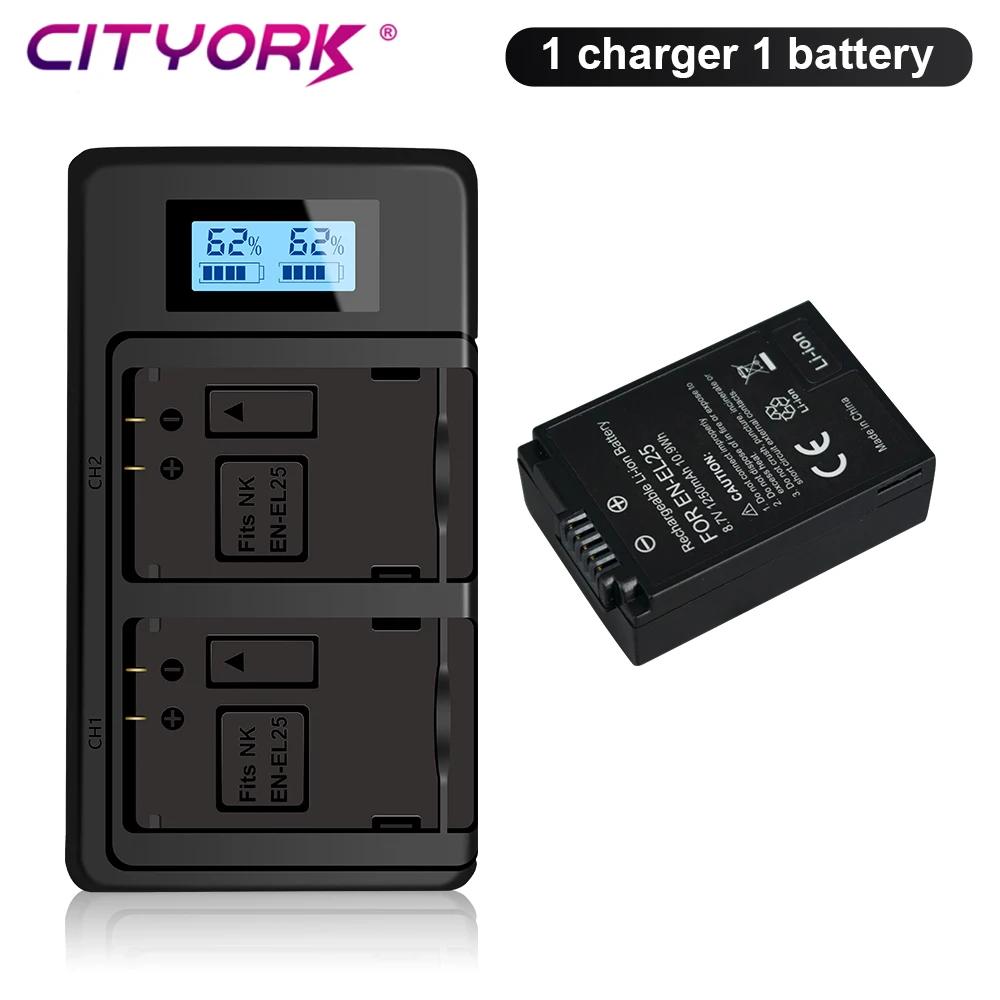 Cityork 1250mAh ENEL 25 EN-EL25 EN EL25 Oppladbart batteri + LCD USB dobbel lader for Nikon Z50 ZFC Z 50 Z FC MH-32 batterier