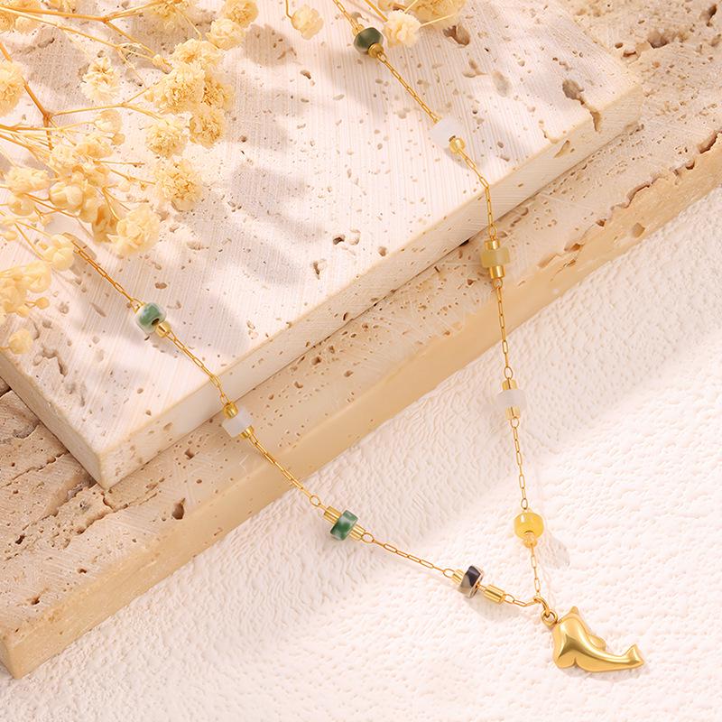 Goldener Delfin Titanstahl Halskette - Meeres Schlüsselbein Kette Edelstahl Schmuck für Damen