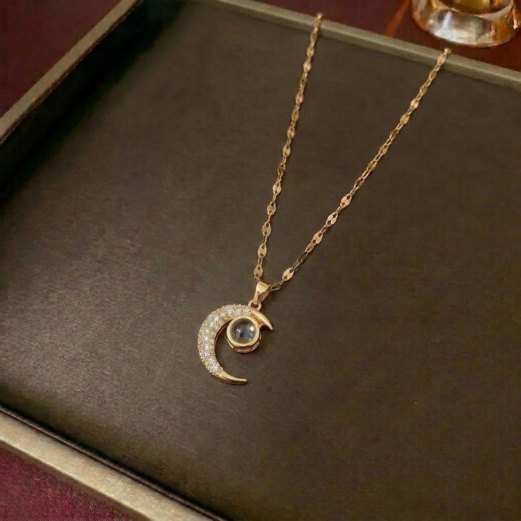 Women's Sweet Style Rainbow Diamond Pendant Necklace with Star & Moon Clavicle Chain