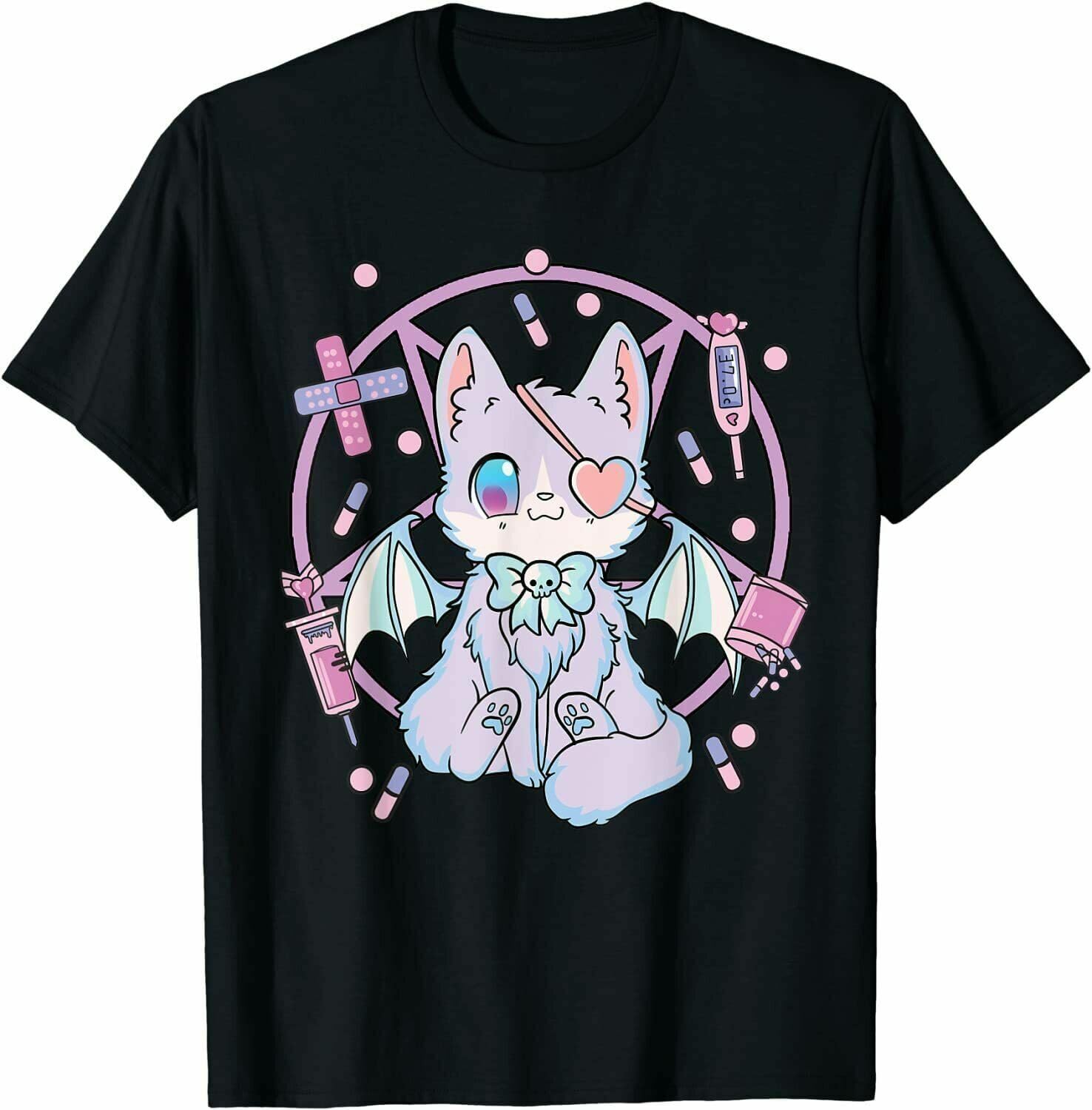 Pastel Goth Kawaii Cat Men T Shirt Funny Black Tee Gift Trend for Men 3XL чёрный