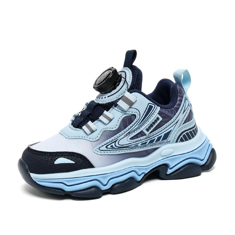 Brand children's sports shoes 2025 autumn and winter breathable sports shoes boys and girls brisk running shoes convenient button shoes
