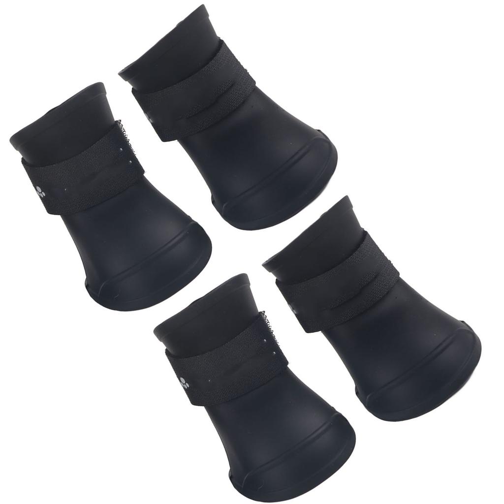 4 Stück Silikon Haustier Hund Niedlich Wasserdicht Stiefel Rutschfest Schützend Regenschuhe(L Schwarz)