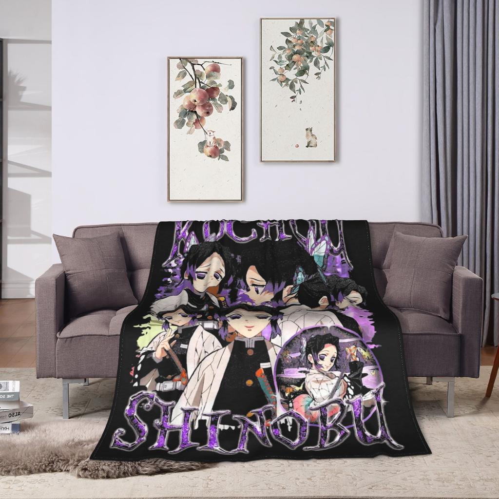 Demoned Slayered Shinobu Kocho Insect Pillar Blankets Flannel Print  Portable Super Warm Throw Blankets for Sofa Bedroom Quilt