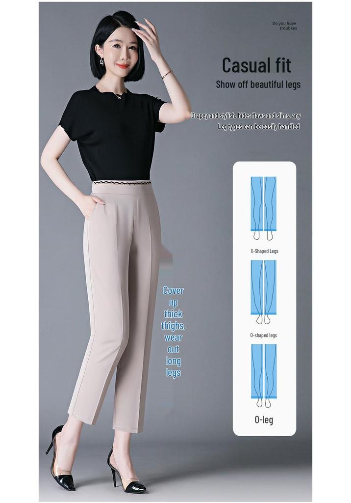Women's Summer Elastic Waist Cropped Pants - Cool, Comfortable, Imitation Silk for Middle-Aged and Elderly