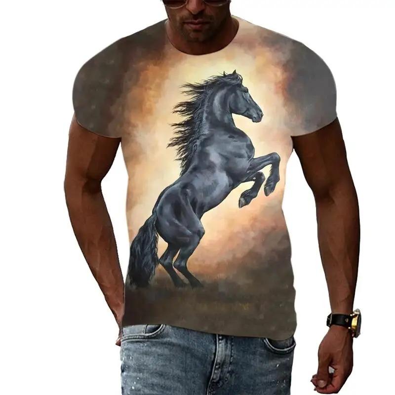 New Fashion Horse Pattern 3D Printed Men's Hip Hop Personalized Round Neck Short sleeved T-shirt