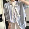 3D Decorative Women's Shirt Loose Turndown Collar Single Breasted Floral Ribbon Design Ladies Blouse Korean Version Casual Comfortable Famale Top