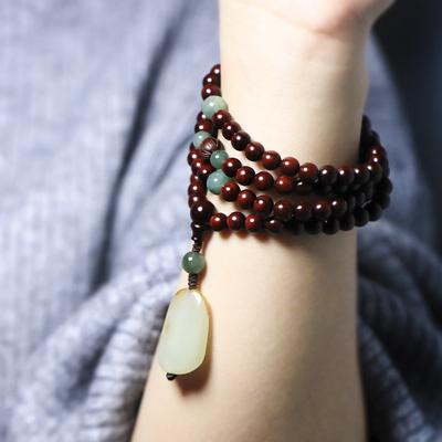 Indian Small-leaf Rosewood bracelet108Buddhist Prayer Beads, Vintage Woven Jewelry, Women's Bracelet, Hetian Jade Pendant