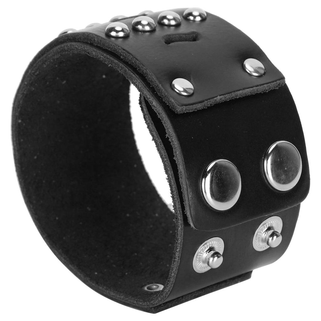   Bracelet Split Leather   Snap Button Rivet   Vintage Wrist Jewelry(Black )