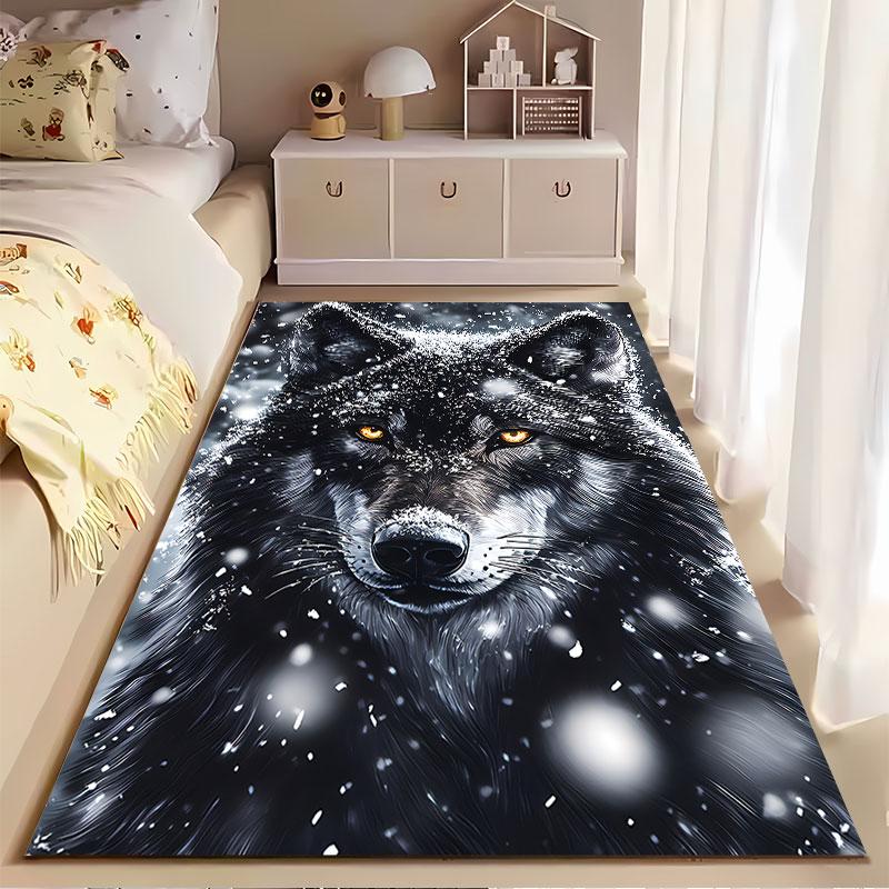 Snowy Black Wolf Design Carpet Suitable As a Non-slip Mat for the Living Room or Bedroom Sofa