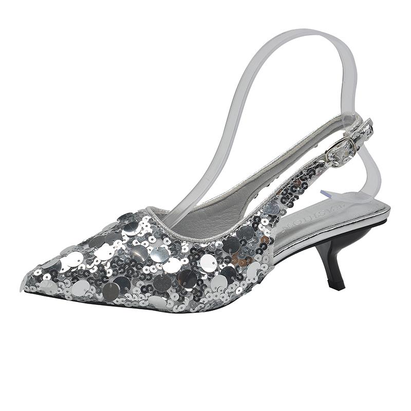 Elegant High Heels Silver Pumps Women 2024 Summer Slingbacks Pointed Toe Party Shoes Woman Solid Thin Heeled Sandals Ladies