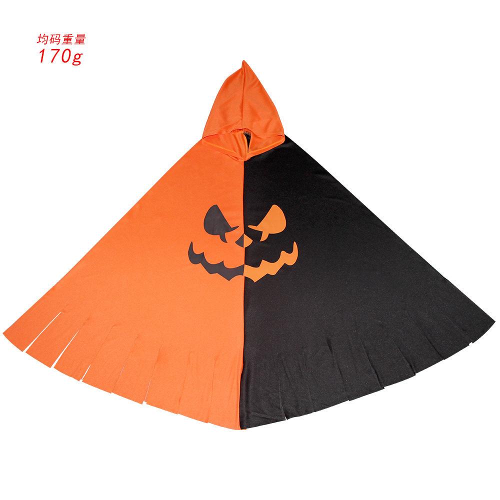 Kids Halloween Cape with Hood Pumpkin Bat Print Cosplay Cape Costume for Carnival Party Dress-Up