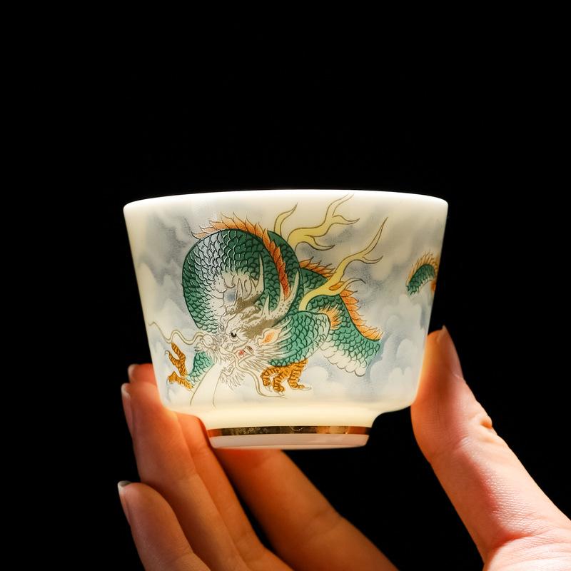 Jade Porcelain Kung Fu Teacups 2 Pcs Set, Creative Pattern Tea Espresso Wine Cups, Household Ceramic Teaware, Drinkware