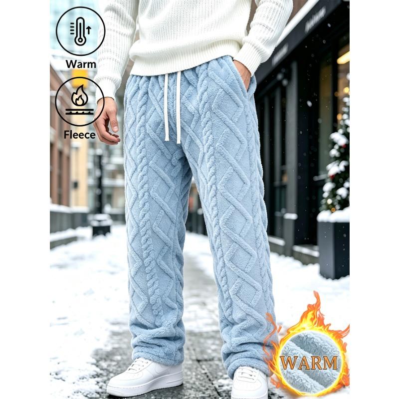 Men Women Winter Fleece Lined Diamond Straight Leg Pants
