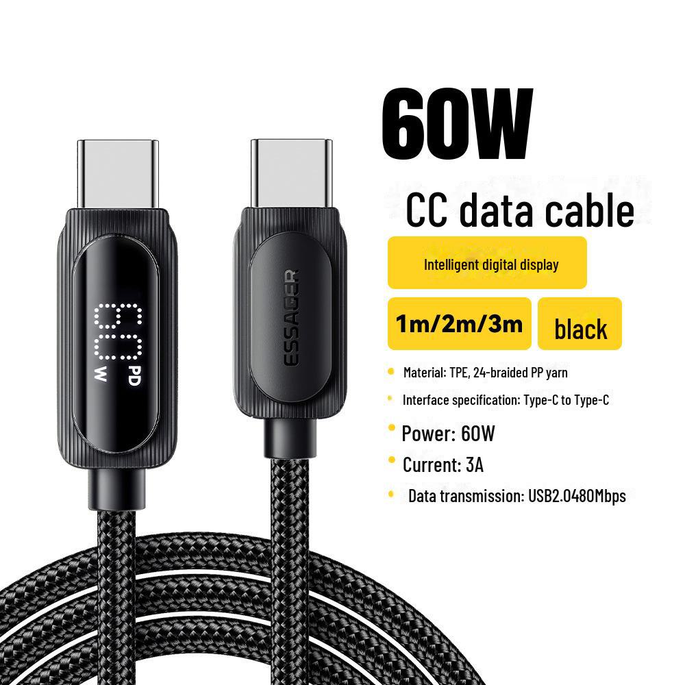 ESSAGER Dual Type-C PD Charging Cable with Digital Display - 100W/60W Fast Charge Compatible with Apple 15/16