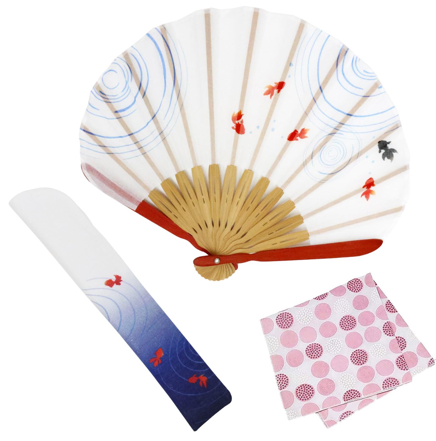 

Стильный деловой веер с чехлом для веера и платком Минамо [Osaka Choseido] Женский набор, (белый)