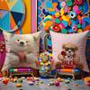 Love Family Companionship Teddy Bear Pillow Case Anti-Dustmite Pillowcase Invisible Zipper Silky Short Plush Sofa Cushion Cover