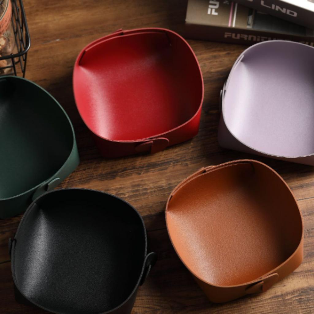 1PC S Round PU Leather Storage Trays Desktop Key and Cosmetics Storage Tray Storage Box Detachable Table Small Objects Organizer