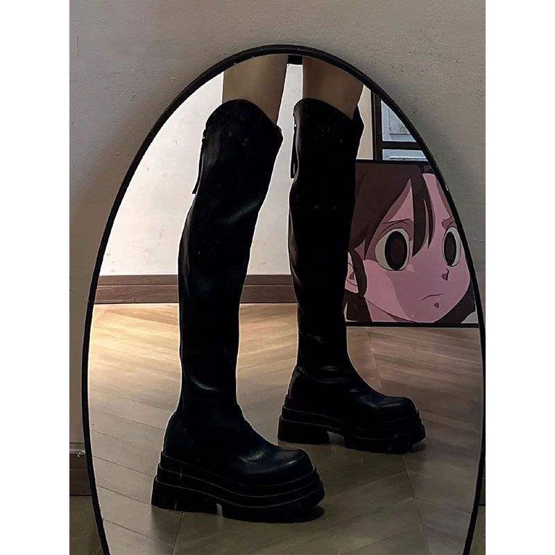 Over-knee Elastic Boots 2025 Autumn New Knight Boots Small Thick Heel Long Tube Shows Height and Thinness Tall Boots