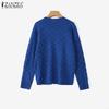 ZANZEA Womens Crew Neck Plaid Texture Casual Knitted Pullovers Sweaters Jumpers
