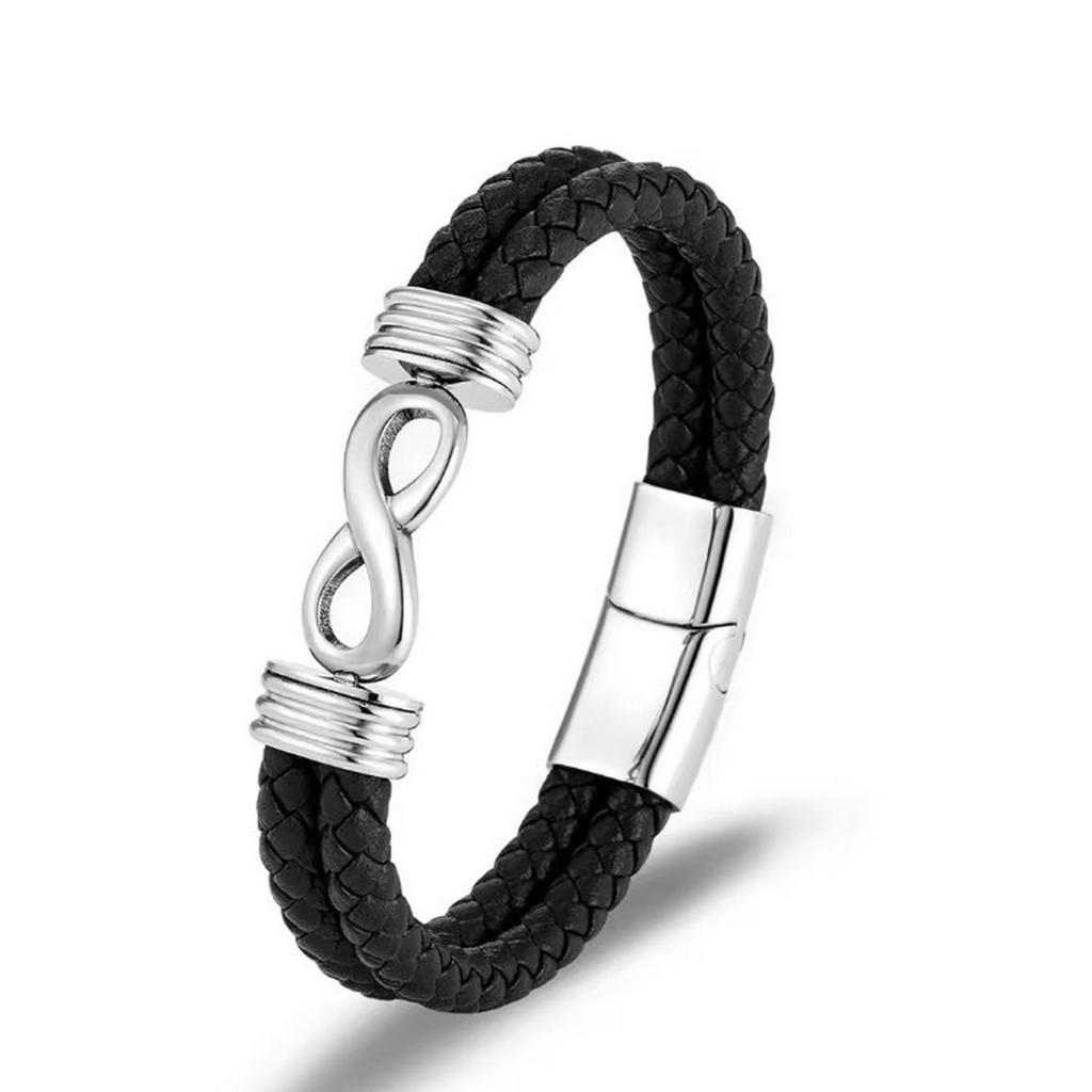 Men's European & American Braided Leather Bracelet with 8-Figure Magnetic Buckle